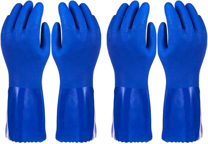 2 Pairs Rubber Household Cleaning Gloves for Kitchen Dishwashing, Cotton Lined (Blue)