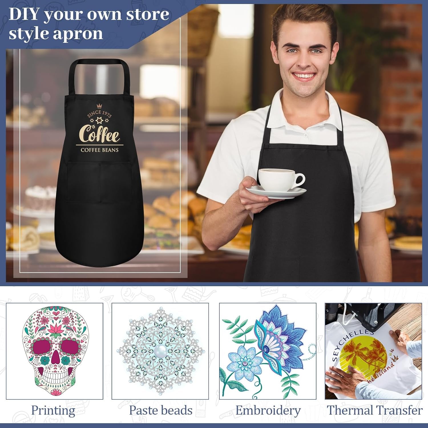 30 Pack Adjustable Bib Apron with 2 Roomy Pockets Bulk Unisex Commercial Cooking Kitchen Aprons Machine Washable