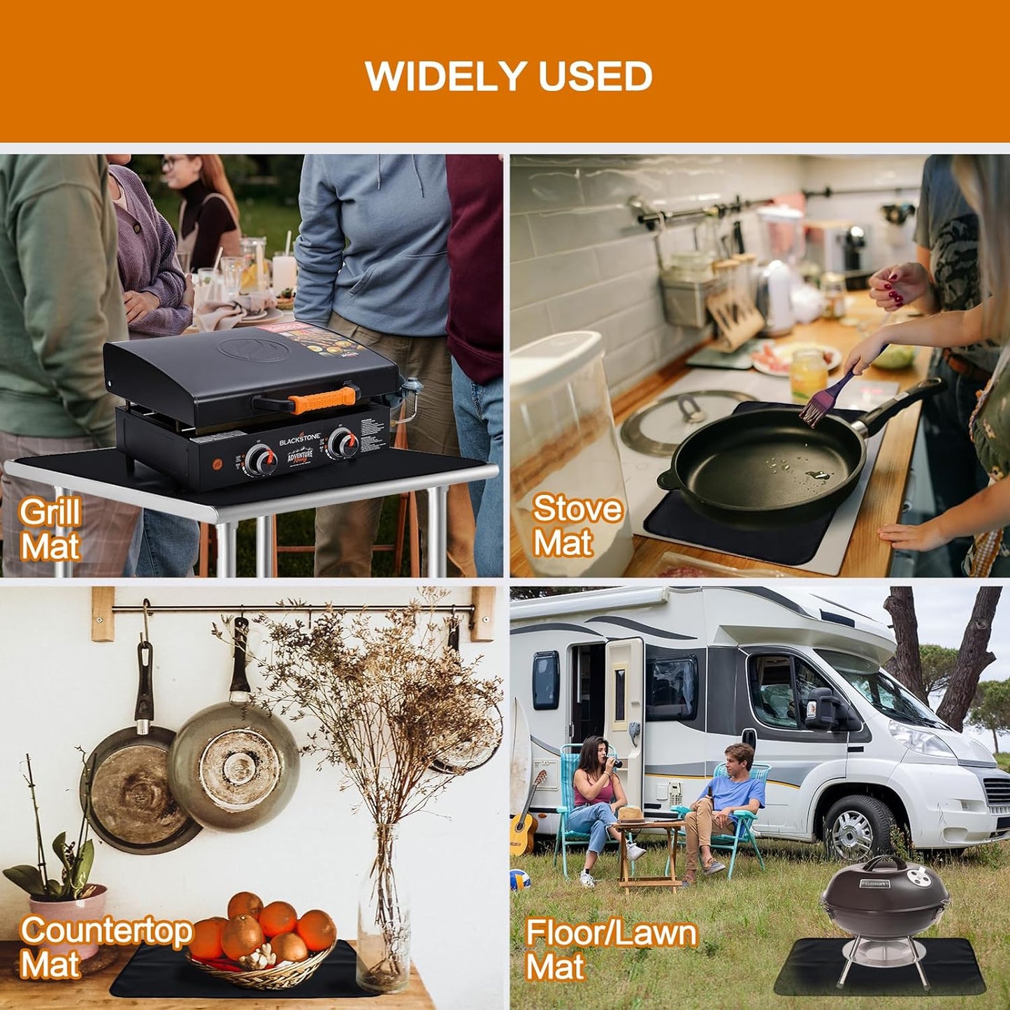 SUITMAT under the Grill Mat for Royal Gourmet Grill Cart Table PC3401B, 20 X 30In Double-Sided Fireproof Grill Pad for Blackstone 22’’ Griddle, Ninja Woodifre Outdoor Grill, Ooni 12 Pizza Oven, Black