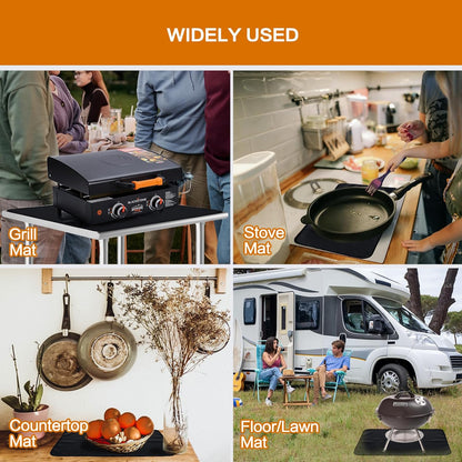 SUITMAT under the Grill Mat for Royal Gourmet Grill Cart Table PC3401B, 20 X 30In Double-Sided Fireproof Grill Pad for Blackstone 22’’ Griddle, Ninja Woodifre Outdoor Grill, Ooni 12 Pizza Oven, Black