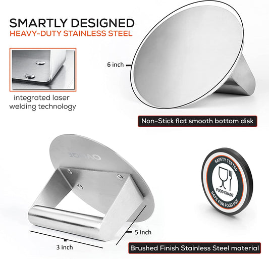 OVOQE 6.2 Inch Heavy Duty Stainless Steel Smash Burger Press, round Stainless Steel Professional Burger Smasher/Hamburger Patty Maker, Griddle Accessories Kit for Flat Top Grill, Rust-Free Easy Clean.