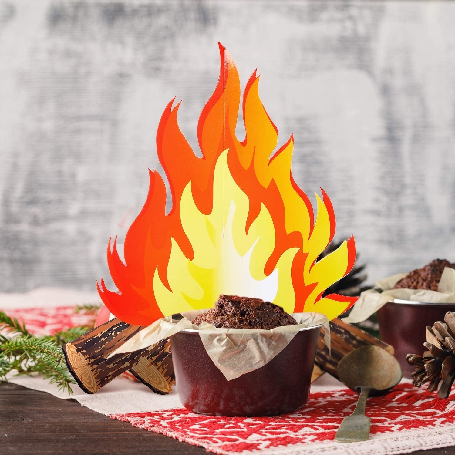 12 Inch Tall Artificial Fire Fake Flame Paper 3D Decorative Cardboard Campfire Centerpiece Flame Torch for Campfire Party Decorations (2)