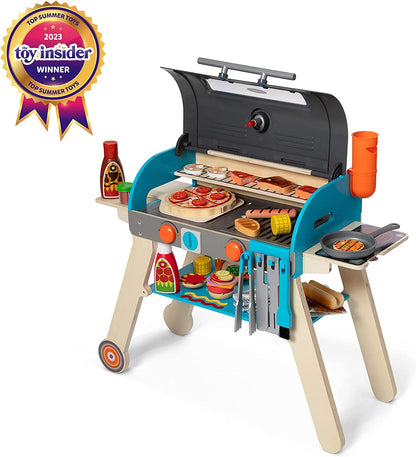 Melissa & Doug Wooden Deluxe Barbecue Grill, Smoker and Pizza Oven Play Food Toy for Pretend Play Cooking for Kids