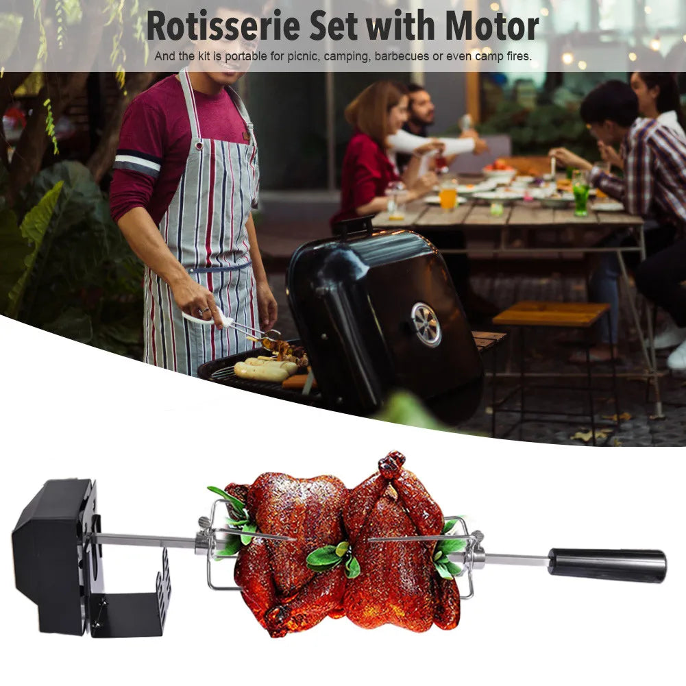 Rotisserie Set with Motor Stainless Steel Automatic BBQ Rotisserie Kit Grill for Grilling Hot Dog Chicken Steak Camping BBQ Tool