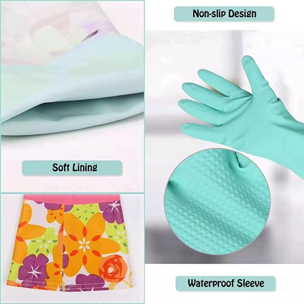 Dishwashing Rubber Gloves,  Non-Slip Household Laundry Kitchen Cleaning Gloves, Reusable PU Waterproof Latex Gloves
