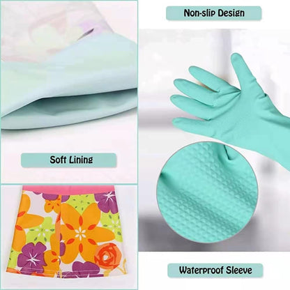 Dishwashing Rubber Gloves,  Non-Slip Household Laundry Kitchen Cleaning Gloves, Reusable PU Waterproof Latex Gloves