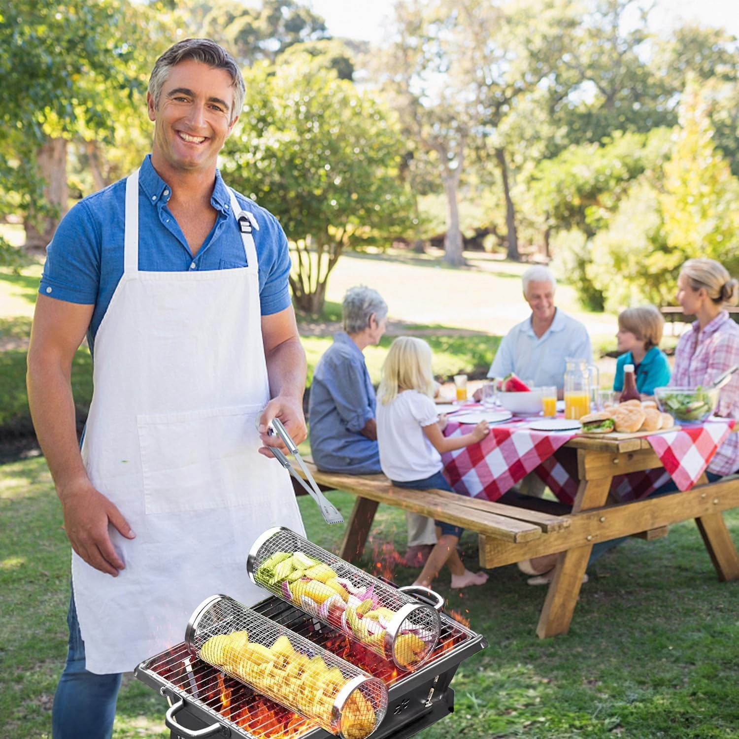 2Pcs Amazing Rolling Grilling Basket - Ultimate Grill Basket for Outdoor Grilling - Grill Baskets for Veggies, Fish, and More - Easy Rolling Design - Durable and Versatile BBQ Accessory - Enhance Your Grilling Experience (3.74"X3.74X11.8")