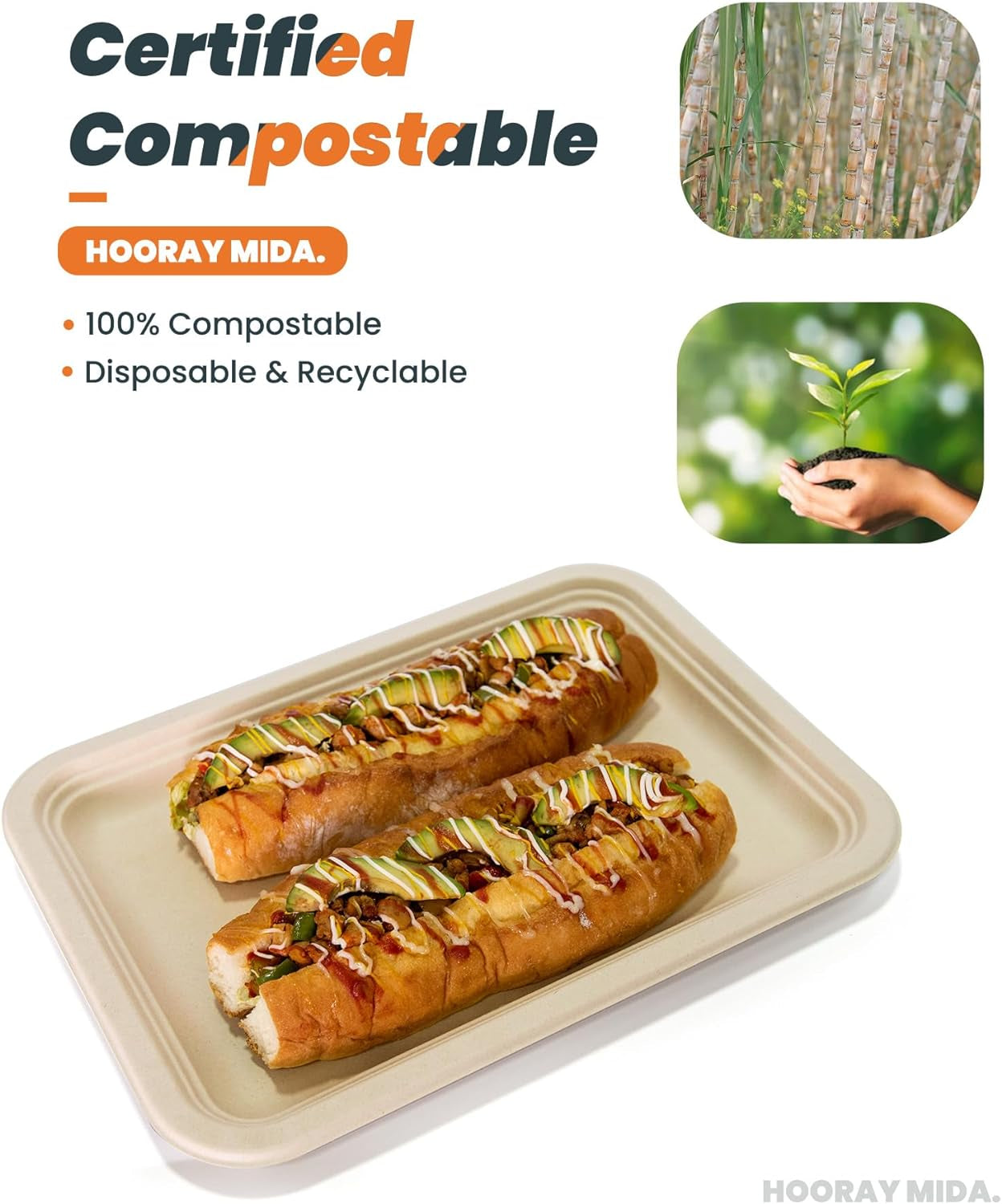 50 Pack 14 Inch Disposable Food Trays, 100% Compostable Heavy-Duty Food Serving Trays, Extra Large Paper Platter Trays for Crawfish Seafood BBQ Party and Holiday Feast