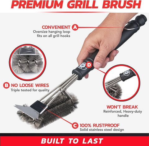 Image of Grill Brush - Grill Cleaner Brush Grill Accessories for Outdoor Grill - Safe BBQ Brush for Grill Cleaning - Heavy Duty 17" Grill Brushes