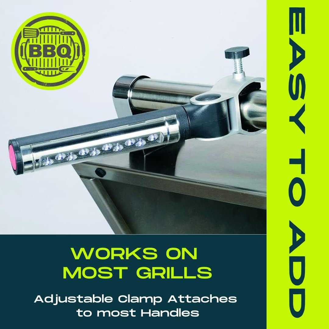 Barbecue Grill Light BBQ Grill Light- Battery Operated LED BBQ Light Aluminum Clamp Barbeque Grill Lights - Grill Lights for Outdoor Grill or Smoker - the Best BBQ Grill Accessories - BBQ Light