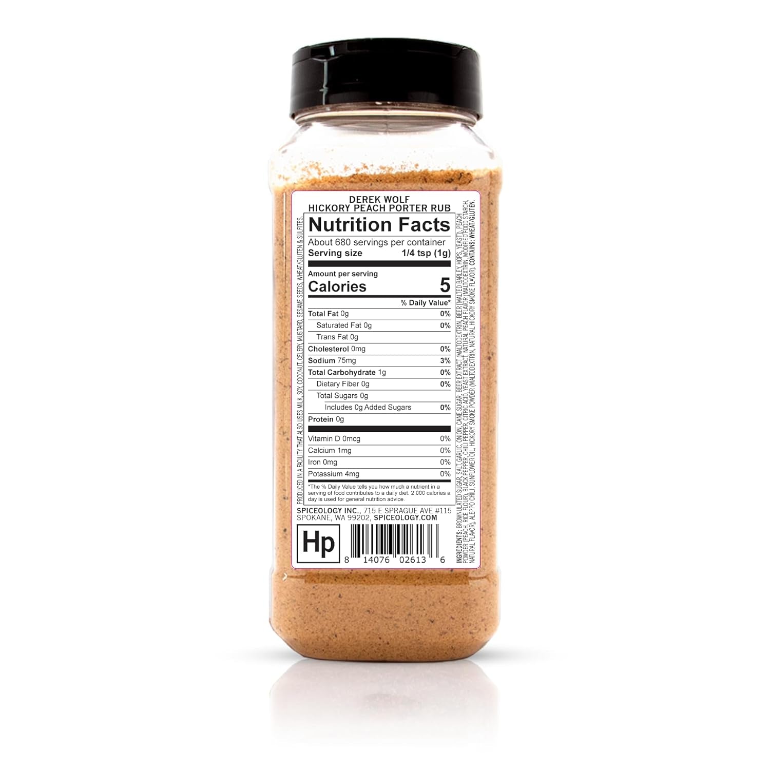 Derek Wolf - Hickory Peach Porter Rub from Spiceology - Beer-Infused Barbeque Rubs, Spices and Seasonings - Use On: Chicken, Pork, Salmon, Duck, Lamb, Sweet Potatoes, Squash, and Roasted Nuts - 24 Oz