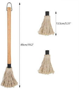 Danzix 2 Pack BBQ Basting Mop, Professional Barbecue Sauce Large Mop with Wood Handle Washable Head with 2 Pack Extra Replacement Heads for Cooking Roasting Grilling