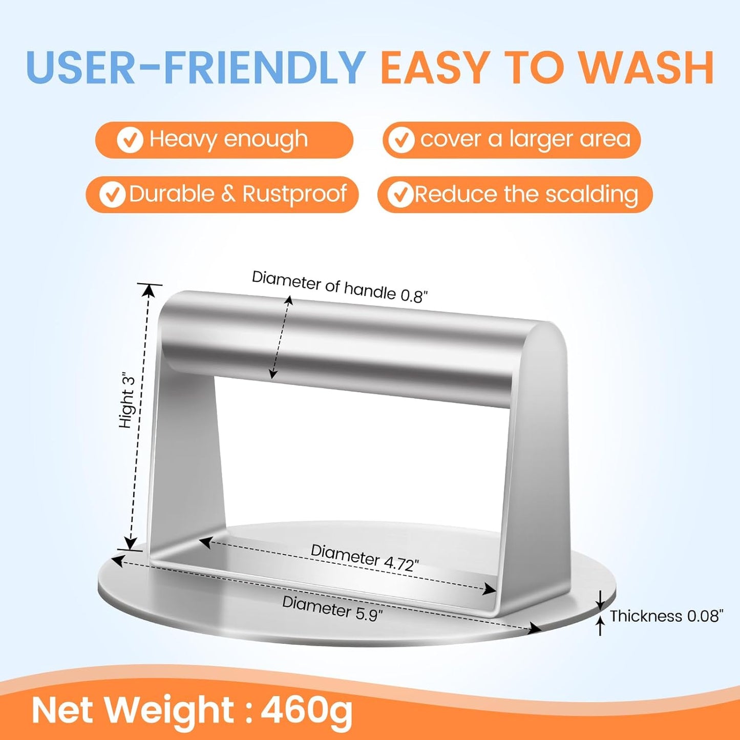 Smash Burger Press, 5.9 Inch round Hamburger Press, Upgrade Burger Press with Premium Stainless Steel Burger Smasher for Griddle Cooking