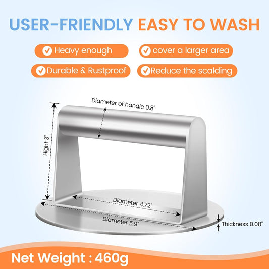 Smash Burger Press, 5.9 Inch round Hamburger Press, Upgrade Burger Press with Premium Stainless Steel Burger Smasher for Griddle Cooking