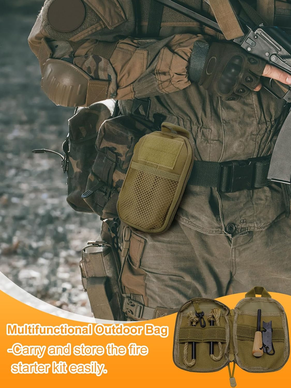 Fire Starter Survival Tool, Fire Starter Kit Includes Magnesium Rod Steel Striker, 2 Pcs Wick Hemp Rope & Multifunctional Outdoor Bag / 50 Pcs Wax-Soaked Fire Plugs, Fire Starters for Campfires