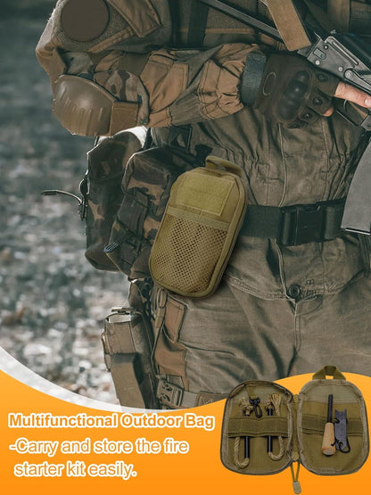 Fire Starter Survival Tool, Fire Starter Kit Includes Magnesium Rod Steel Striker, 2 Pcs Wick Hemp Rope & Multifunctional Outdoor Bag / 50 Pcs Wax-Soaked Fire Plugs, Fire Starters for Campfires