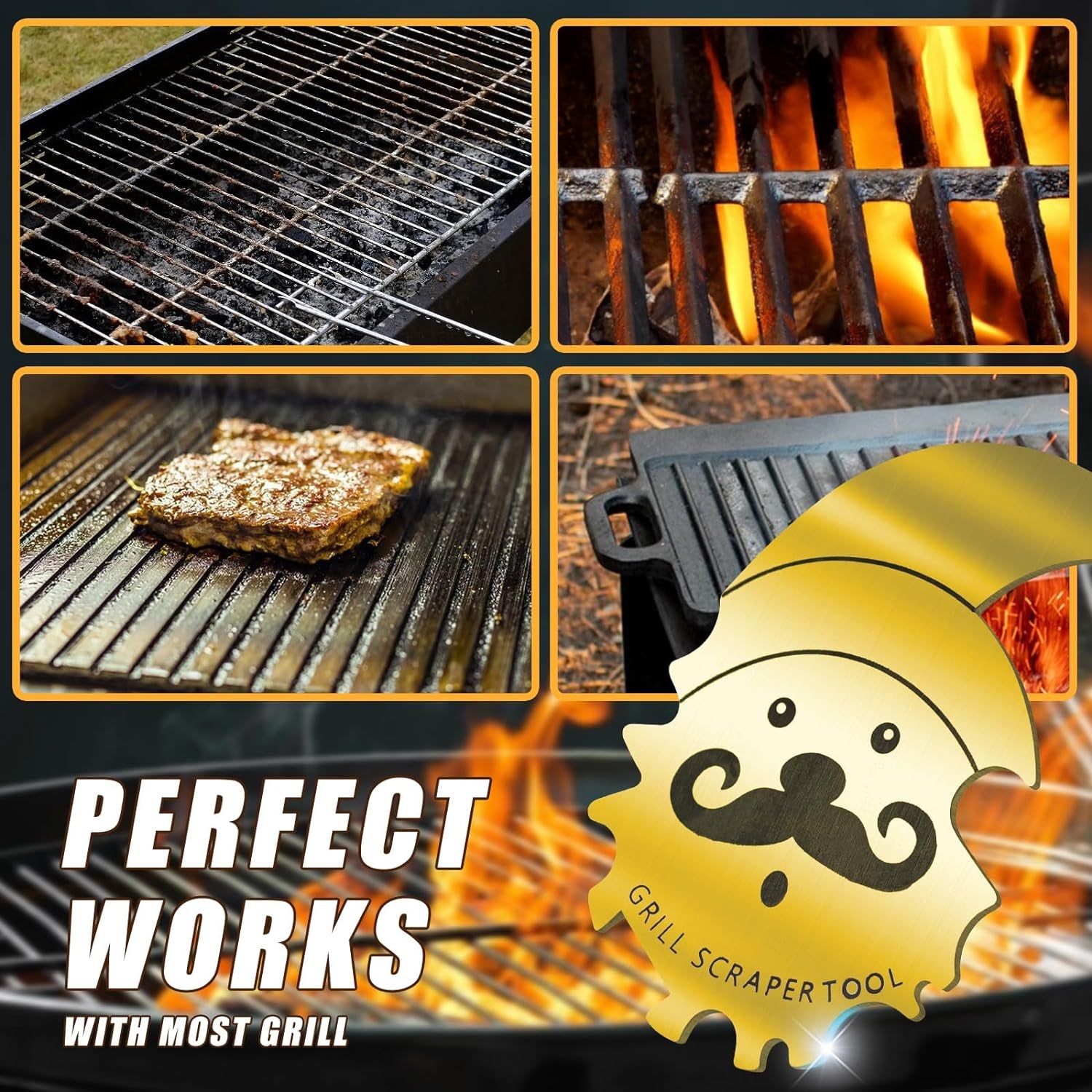 Xmas Gifts for Men Dad Boyfriend Husband Grill Brush and Scraper Bristle Free,Mens Stocking Stuffers,Bbq Accessories Grill Brush for Outdoor Grill,Kitchen Gadgets Cleaner(Gold)