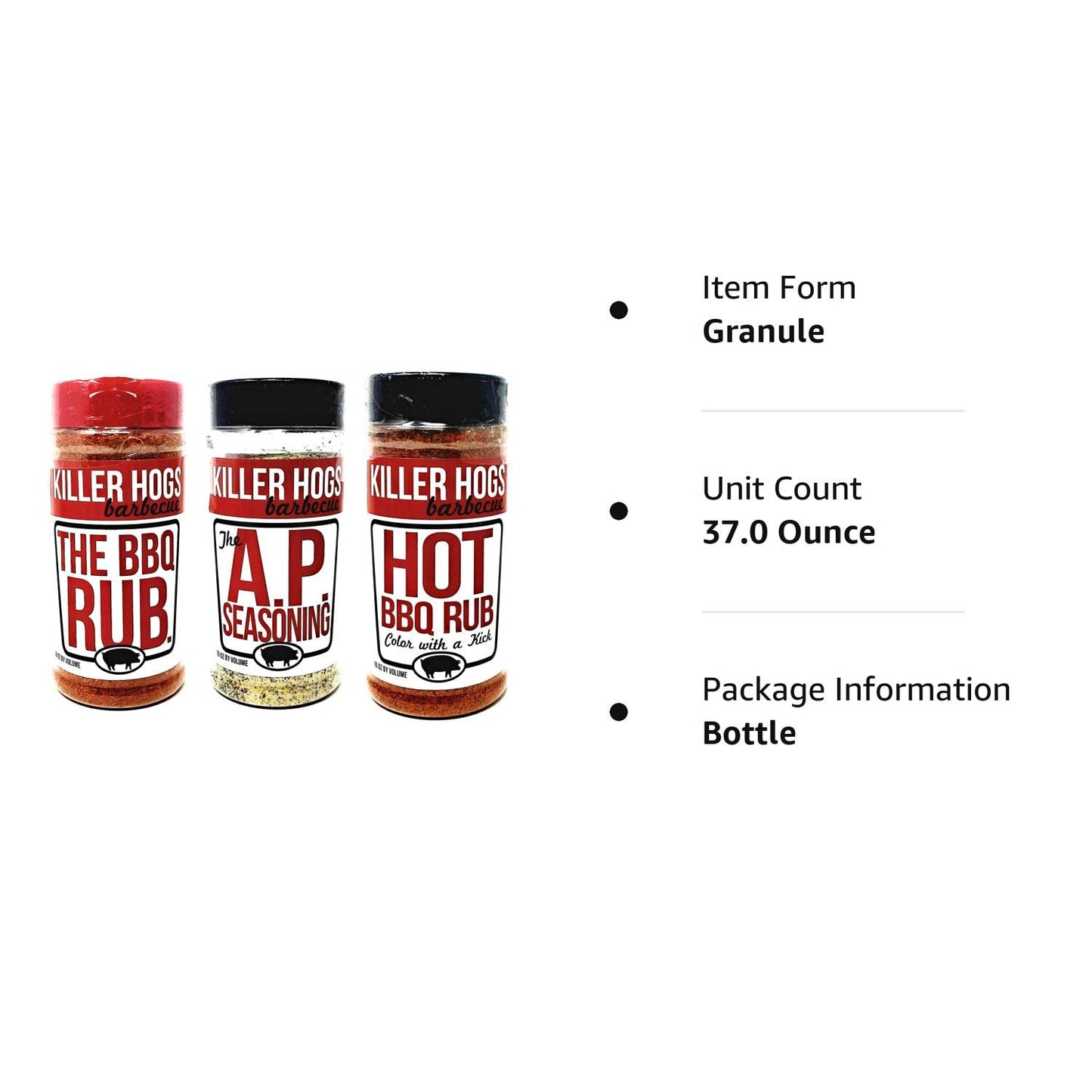 Killer Hogs Barbecue Rub Variety Pack - Original BBQ Rub, Hot BBQ Rubs, and A.P. Seasoning - Pack of 3 Bottles - 16 Oz per Bottle - 48 Oz Total