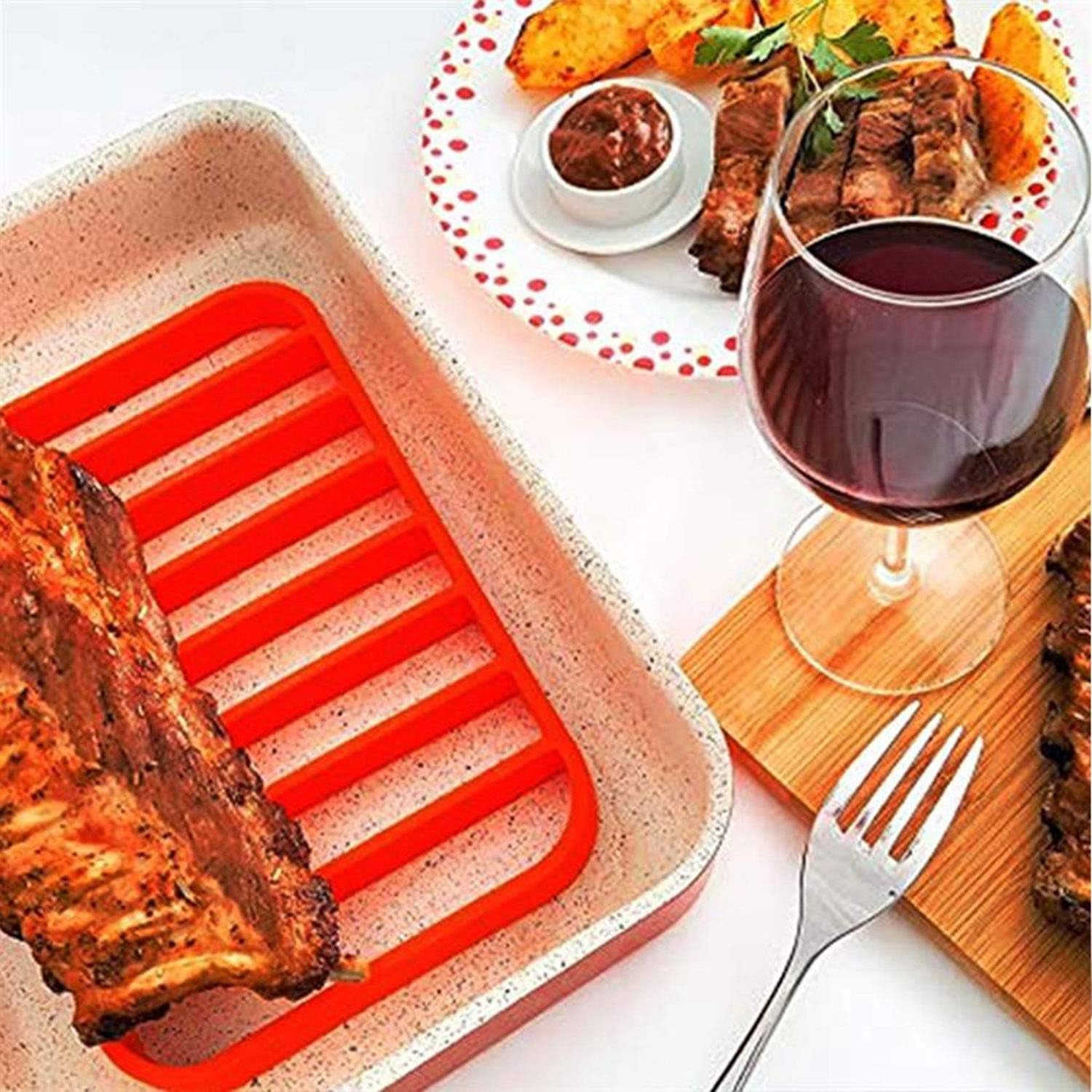 Fivebop 2 Pack Silicone Roasting Racks Non Stick Easy-Clean Cooling Rack for Cooking Baking Steaming (2Pack-Red)