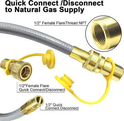 NQN 12FT 1/2" ID Natural Gas Hose with Quick Connect Fitting for BBQ, Grill, Pizza Oven, Patio Heater. for Weber, Char-Broil, Pizza Oven, Patio Heater,Ng Grill and Natural Gas Conversion Kit