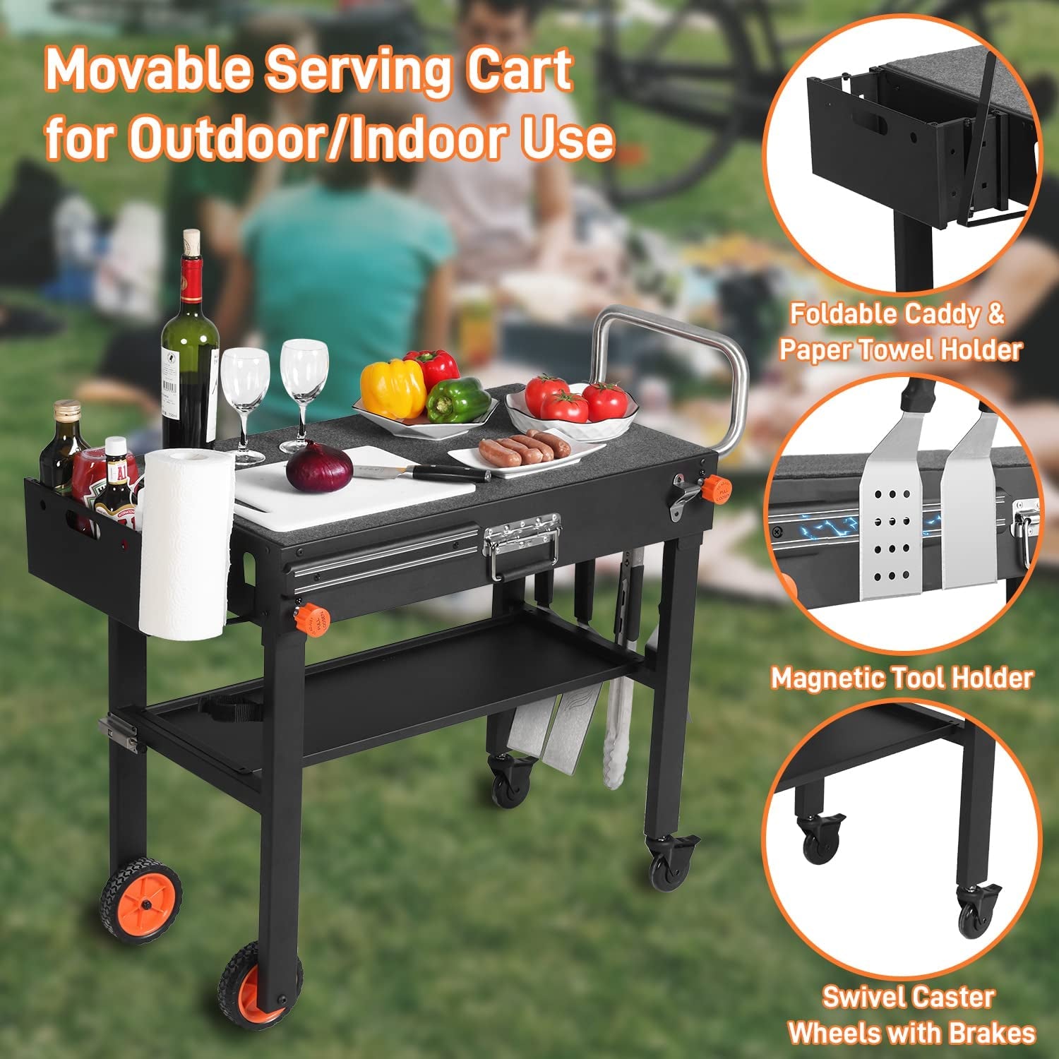Portable Outdoor Grill Table, Folding Grill Cart Solid and Sturdy, Blackstone Griddle Stand Large Space, Blackstone Table with Paper Towel Holder, Grill Stand for Blackstone Griddle, Ninia Grill Etc.