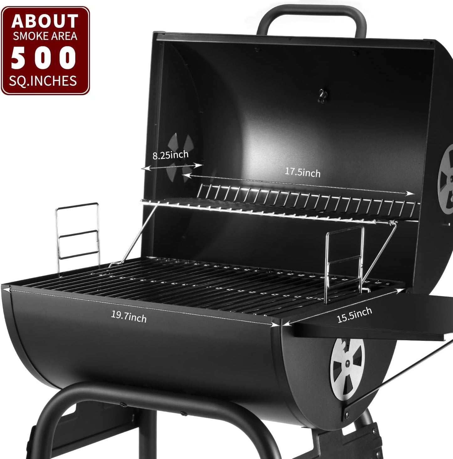 Charcoal Grills Outdoor BBQ Grill, Barrel Charcoal Grill with Side Table, with Nearly 500 Sq.In. Cooking Grid Area, Outdoor Backyard Camping Picnics, Patio and Parties, Black by