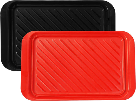 Serving Trays with Handles, Melamine Grill Prep and Serving Platters for Outdoor, Parties and BBQ, Set of 2, Black and Red