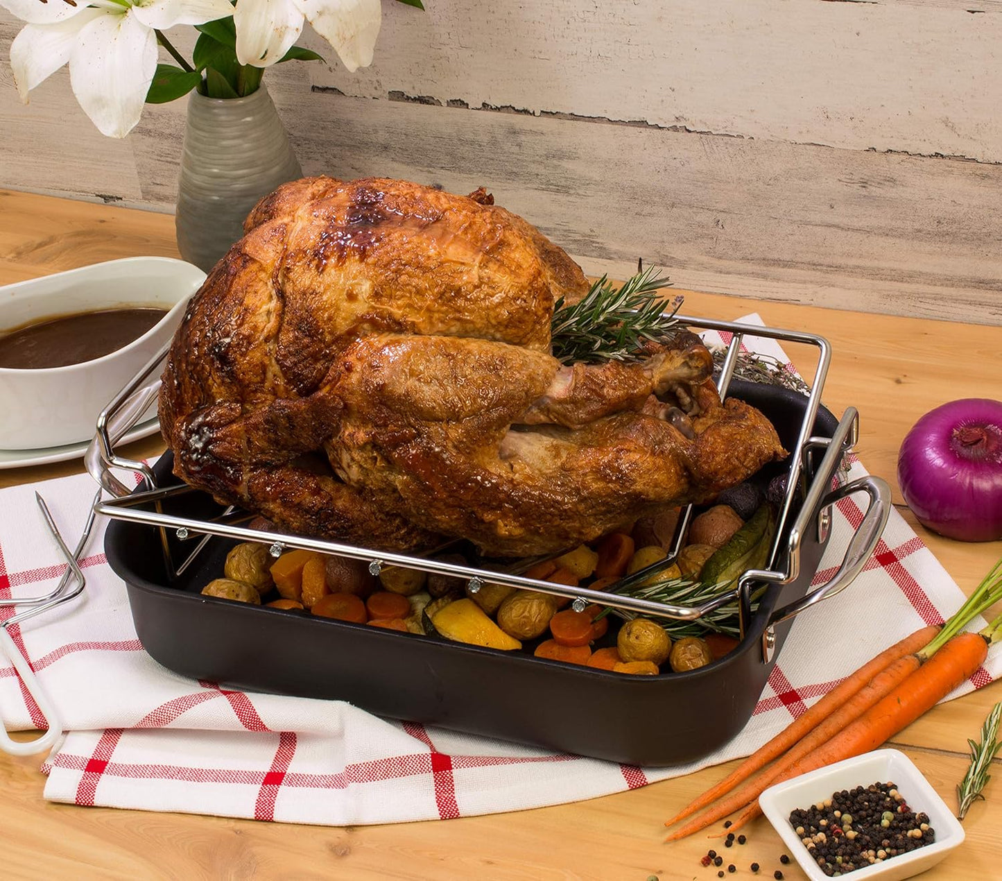 HIC Kitchen Roasting Pro V-Shaped Baking Rack - Premium Heavyweight Non-Stick Steel Wire, 16 X 10.25 Inches - Ideal for All-Over Browning, Oven Safe to 500°F