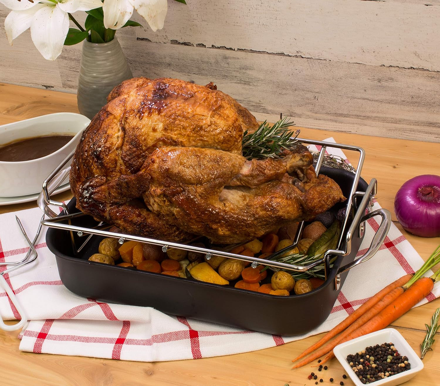 HIC Kitchen Roasting Pro V-Shaped Baking Rack - Premium Heavyweight Non-Stick Steel Wire, 16 X 10.25 Inches - Ideal for All-Over Browning, Oven Safe to 500°F