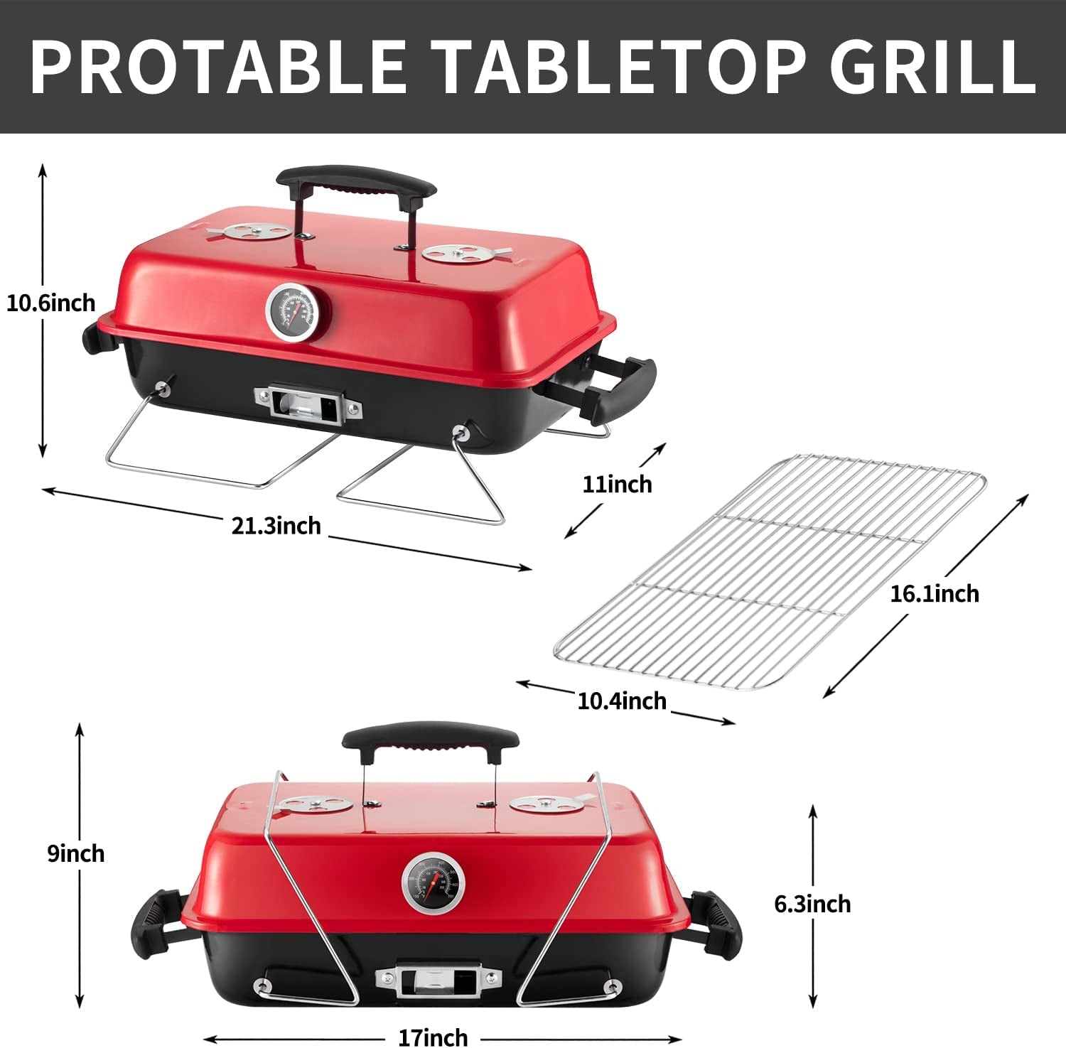 Portable Charcoal Grill, Tabletop Outdoor Barbecue Smoker, Small BBQ Grill for Outdoor Cooking Backyard Camping Picnics Beach by DNKMOR BLACK