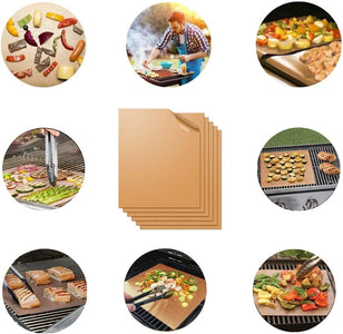 BBQ Grill Mat Set of 7-100% Non-Stick &Baking Mats, PFOA Free, Heavy Duty, Resuable and Easy to Clean, Works on Gas Charcoal and Electric BBQ (7 Pcs) (Copper)