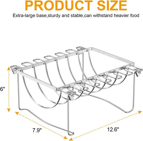 Image of BBQ-PLUS Rib Rack and Chicken Rack for Smoking and Grilling,Must Have Smoker Accessories for Oven,Outdoor Indoor Grilling,3 in 1 Designed,Stainless Steel