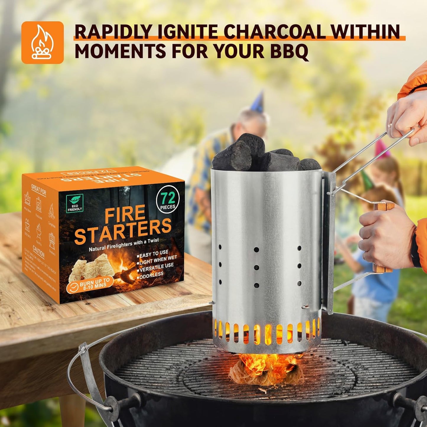 Realcook Natural Fire Starter for Campfires: All Weather Firestarters - Odorless Charcoal Starters for Grill | Fire Pit | Indoor Fireplaces | BBQ | Wood Stove | Smoker - 72 Counts