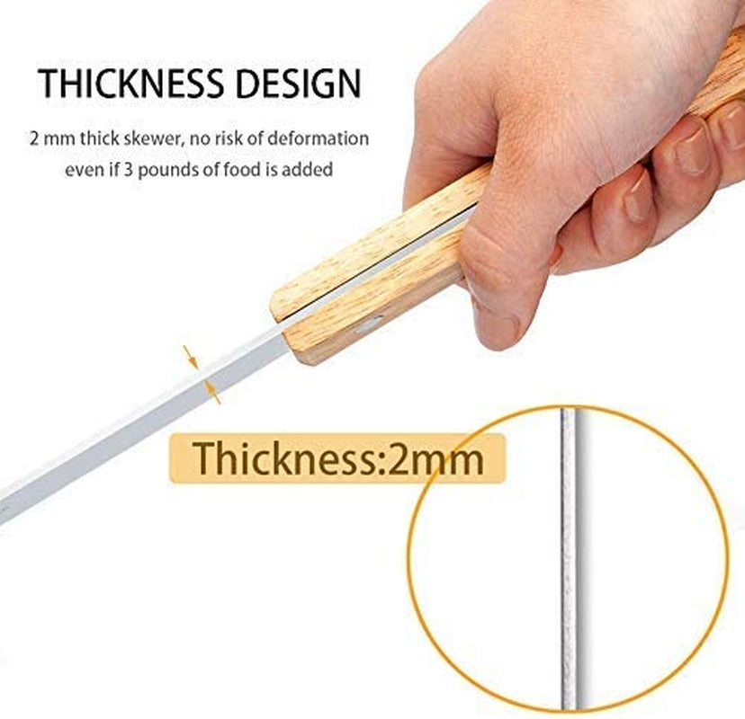 Goutime Kabob Skewers,23 Inch Long,1 Inch Wide, Metal Stainless Steel BBQ Skewer with Wooden Handle for Grilling Koubideh Persian Brazilian Chicken Shish Kebab,Set of 7 with Bag