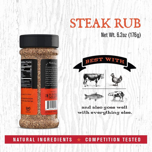 Rufus Teague - Steak Rub - Premium BBQ Rub - 6.2Oz Bottle