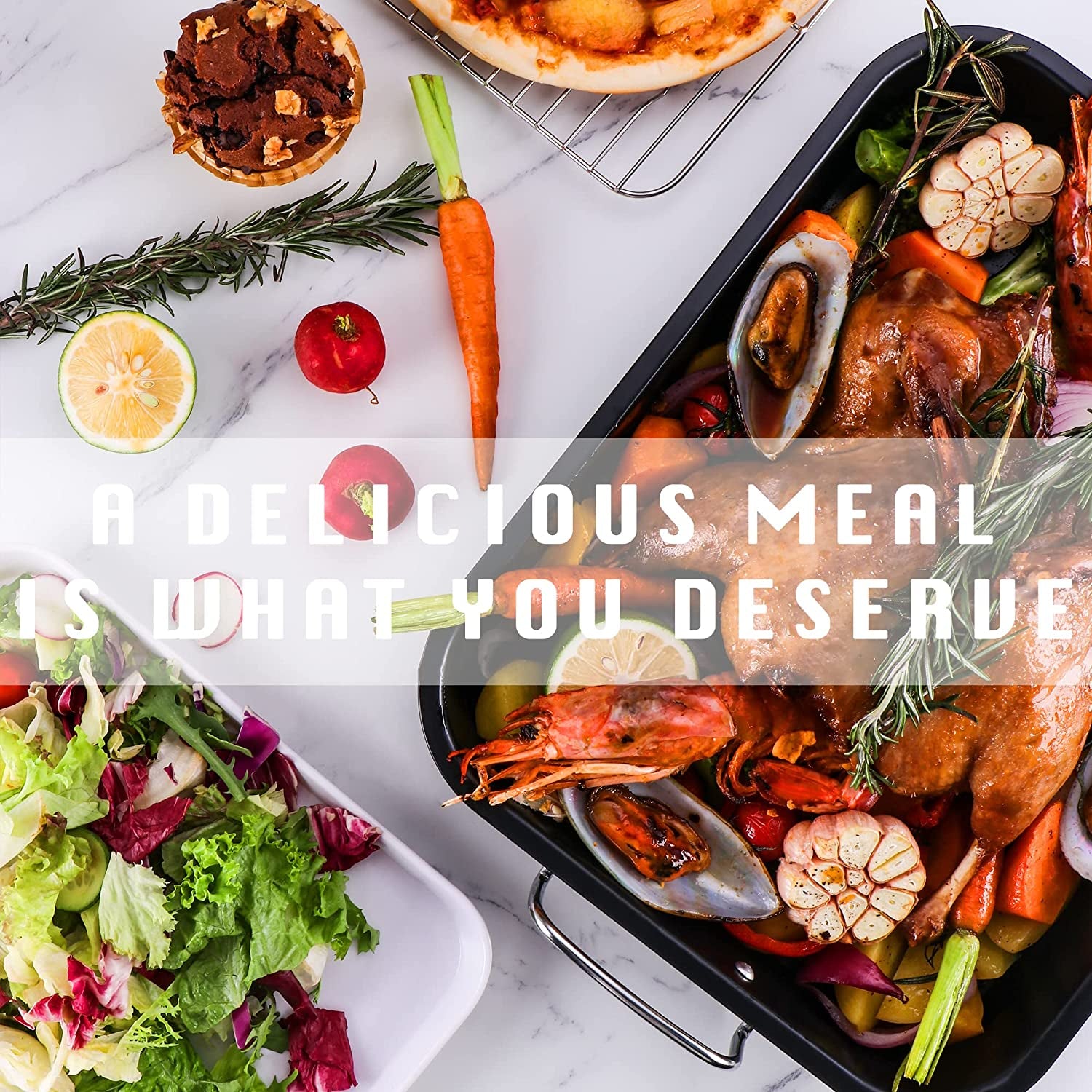 HONGBAKE Small Roasting Pan with Flat Rack, Nonstick Chicken Roaster Tray, Mini Oven Pans for Cooking Lasagna with Stainless Steel Handles, 16 X 11Inch