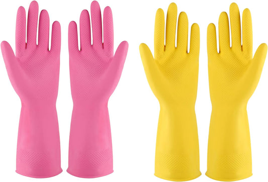 Rubber Gloves Dishwashing 2 or 4 Pairs for Kitchen,Cleaning Gloves for Household Reuseable.