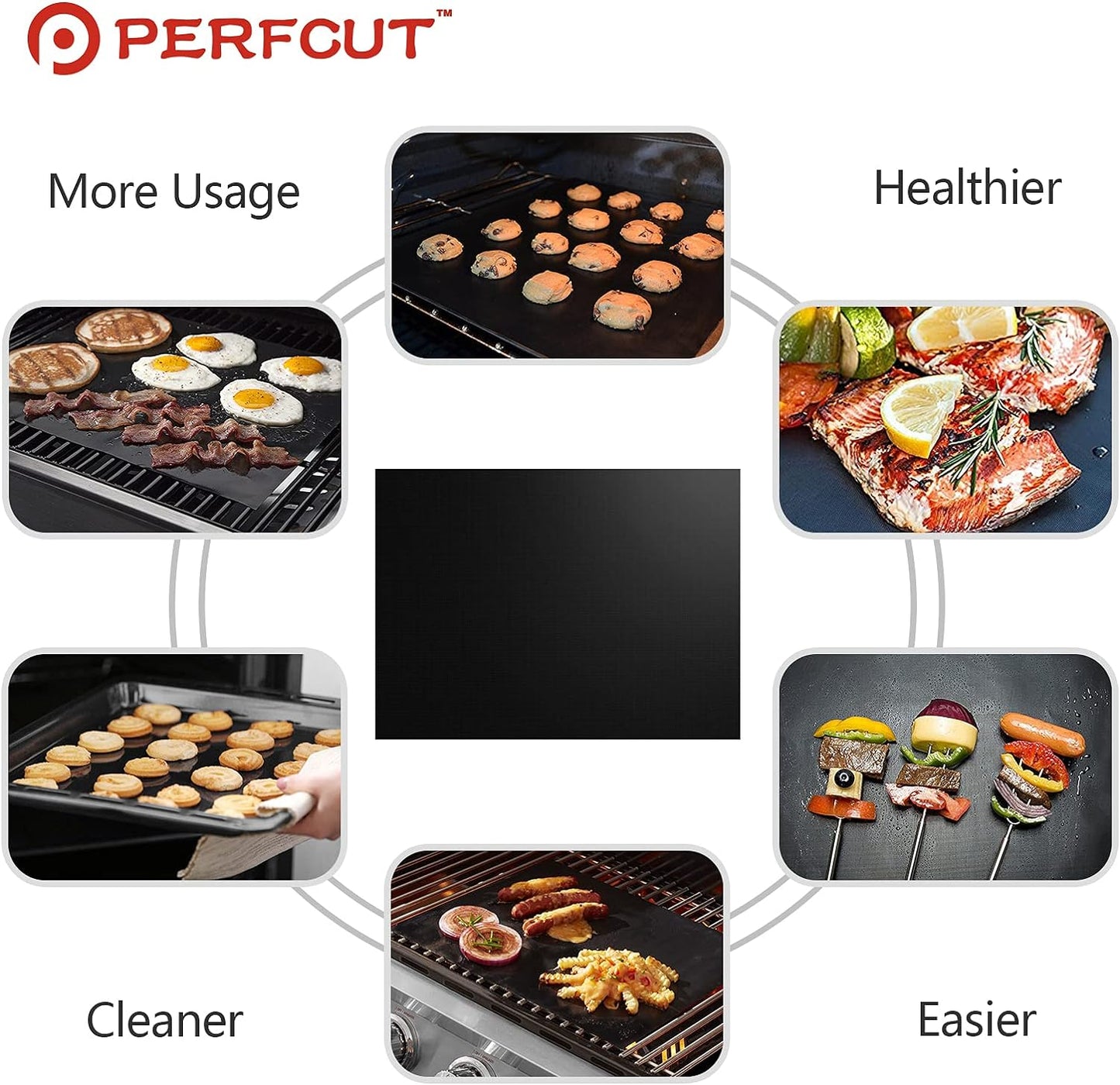 Grill Mat 100% Non-Stick BBQ Grill & Baking Mats,Heavy Duty,Reusable and Easy to Clean for Electric Grill Gas Charcoal BBQ-15.75 X 13 Inch Set of 7-Black