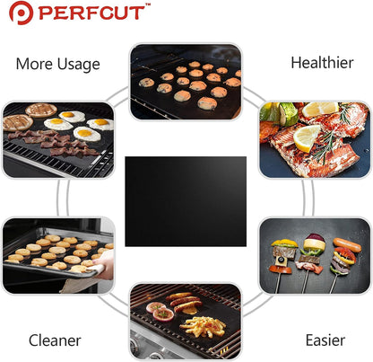 Grill Mat 100% Non-Stick BBQ Grill & Baking Mats,Heavy Duty,Reusable and Easy to Clean for Electric Grill Gas Charcoal BBQ-15.75 X 13 Inch Set of 7-Black
