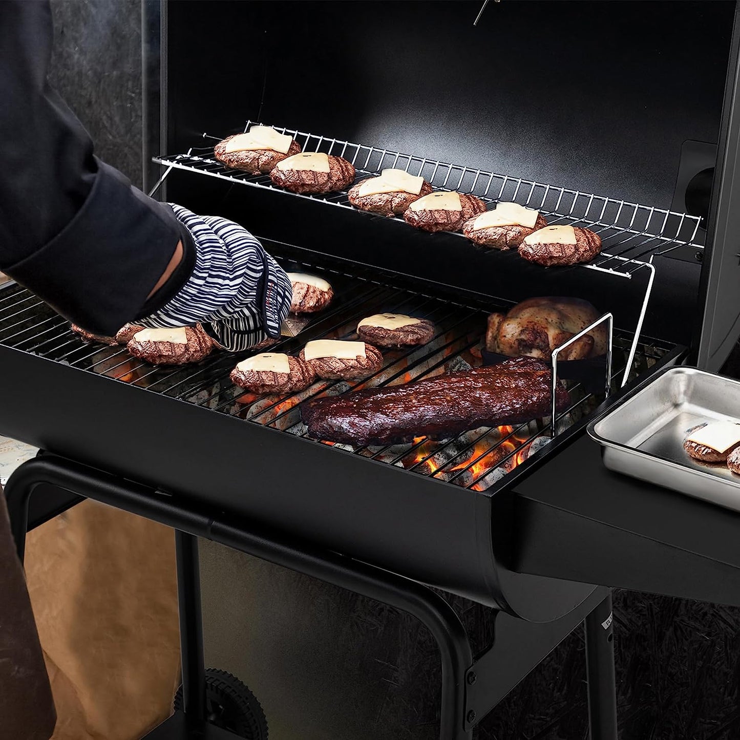 Royal Gourmet CC1830 30 Barrel Charcoal Grill with Side Table, 627 Square Inches, Outdoor Backyard, Patio and Parties, Black