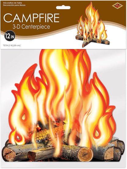 Beistle Three Dimensional Cardstock Paper Campfire Centerpiece Summer Camping Theme Western Party Decorations, Brown/Orange/Yellow, 12" X 10.5"