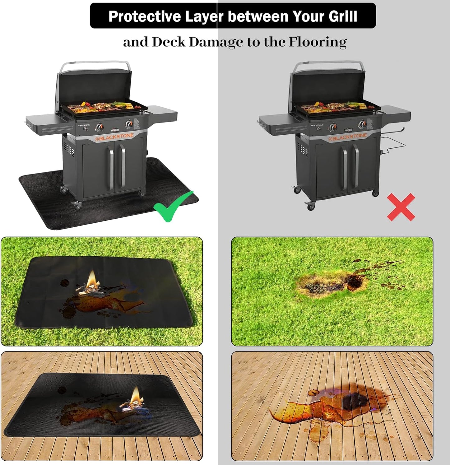 48 X 30 Inch under Grill Mats for Outdoor Grill Fireproof Grill Pad for Fire Pit Grill Deck Patio Protector BBQ Mat Indoor Fireplace Mat Fire Pit Mat Water Resistant & Oil Proof Pad