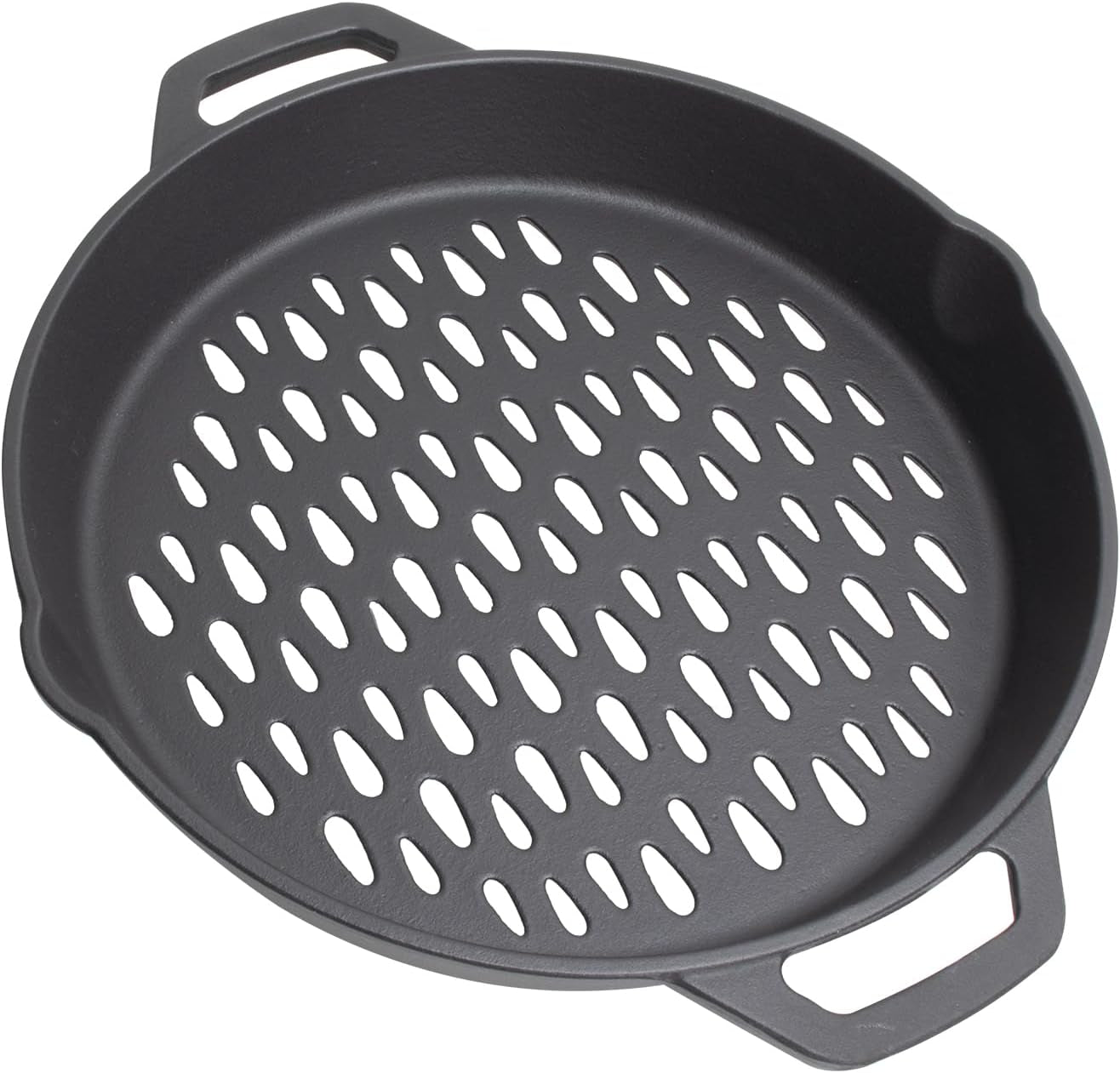 MOASKER 12" Cast Iron round Grill Basket for Veggie Meat Fish, Dual Handle BBQ Grill Topper for Outdoor Grill, Fit for Any Charcoal Smoker & Gas Grills, Nonstick Pan Tray