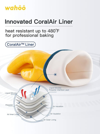 Wahoo Liquid Silicone Smoker Oven Gloves, Food-Contact Grade, Heat Resistant Gloves for Cooking, Grilling, Baking, Yellow, L/9