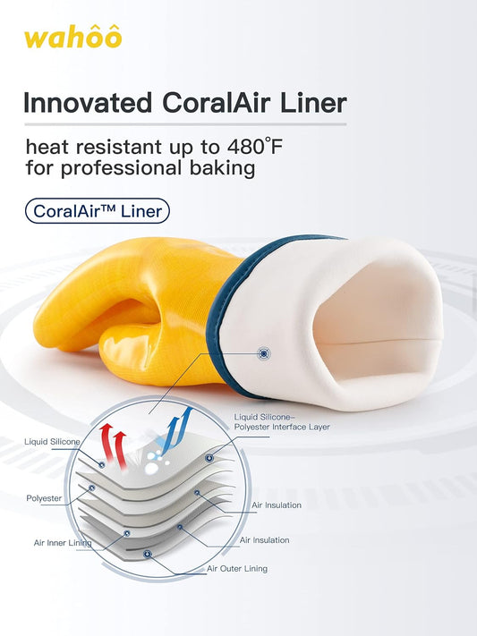 Wahoo Liquid Silicone Smoker Oven Gloves, Food-Contact Grade, Heat Resistant Gloves for Cooking, Grilling, Baking, Yellow, L/9