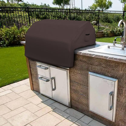 Built-In Grill Cover Made of 12 Oz Waterproof Fabric with Air Pocket & Elastic for Snug Fit (36" W X 26" D X 24" H, Coffee)