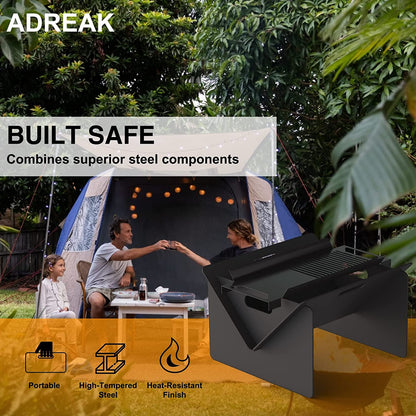 Adreak 18 Inch Fire Pit, Outdoor Portable Firepit with BBQ Tray, Detachable Camping Steel Fire Pits for Backyard, Patio, Picnic, Bonfire, Garden (Black-Small)