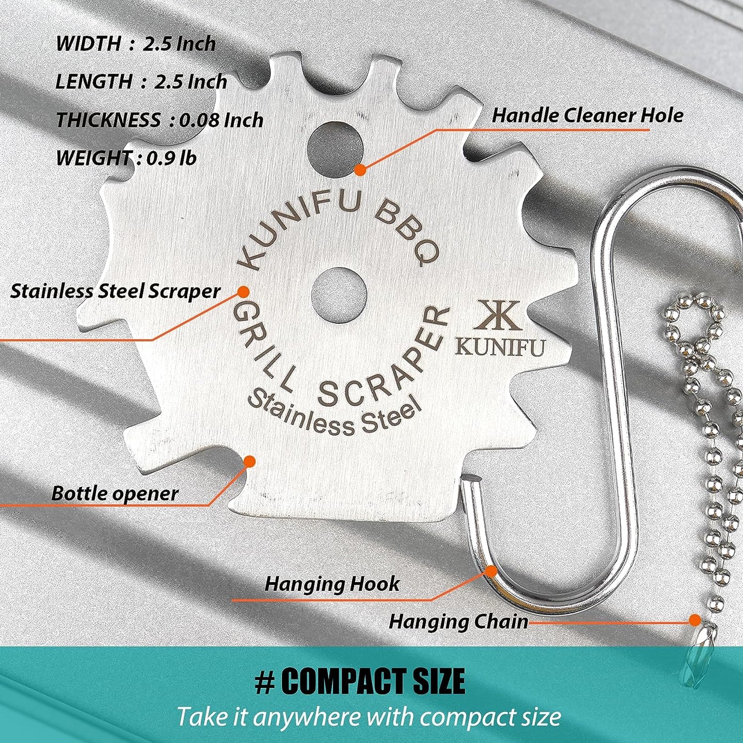 KUNIFU BBQ Grill Scraper, Stocking Stuffers, Bristle-Free for Griddle, Kitchen Gadgets Cleaner, Camping Accessories, Ideal Gifts for Christmas, for Men, Dad, Husband, Boyfriend, Fathers Day