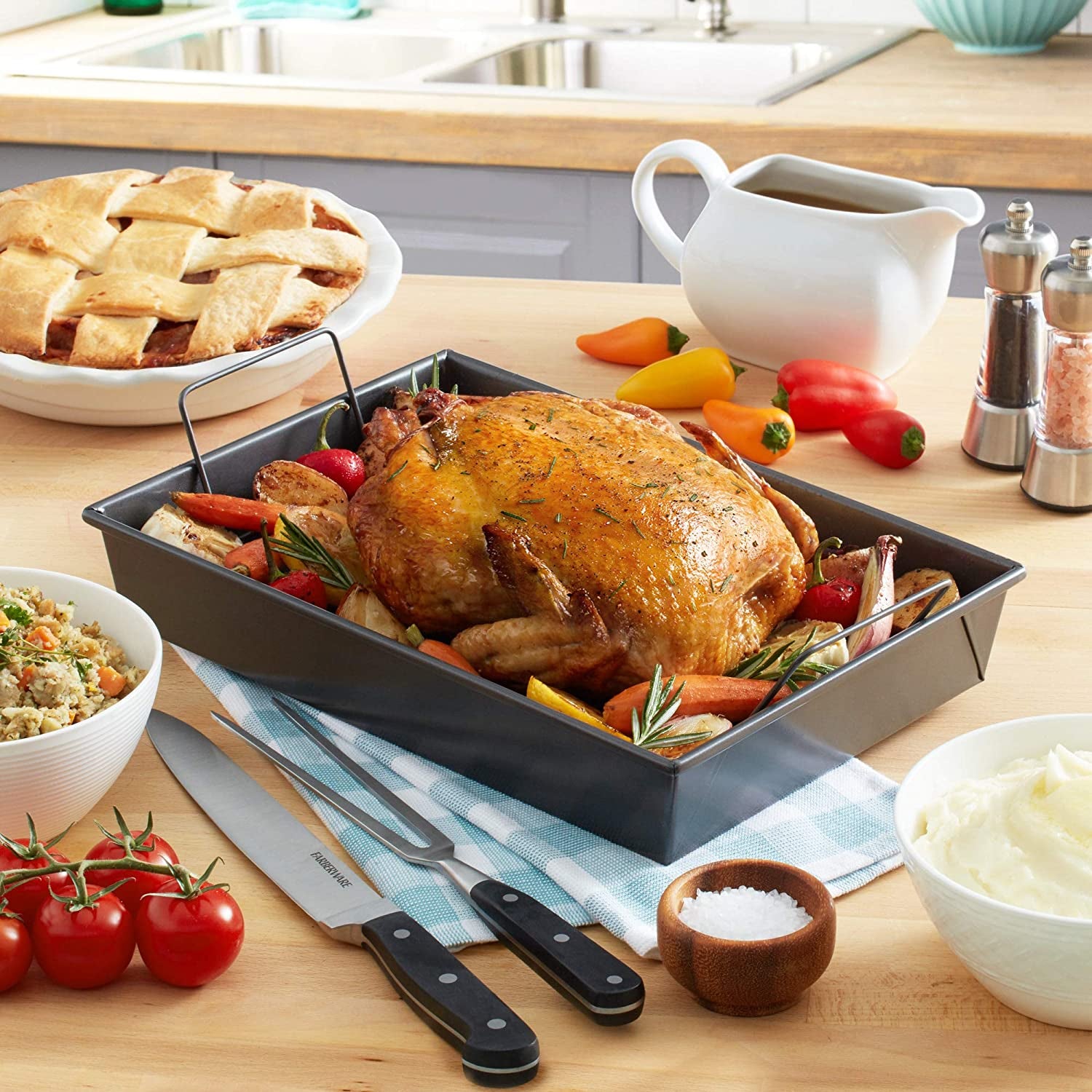 Chicago Metallic 16947 Professional Roast Pan with Non-Stick Rack, 13-Inch-By-9-Inch, Gray