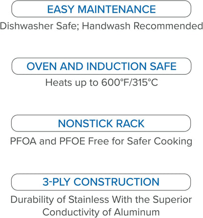 Viking Culinary 3-Ply Stainless Steel Roasting Pan, Includes a Nonstick Rack, Dishwasher, Oven Safe, Works on All Cooktops Including Induction